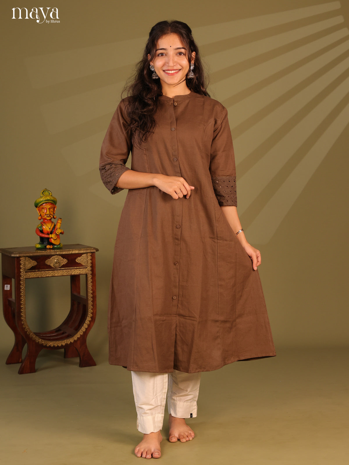 Solid Brown Cotton Kurti