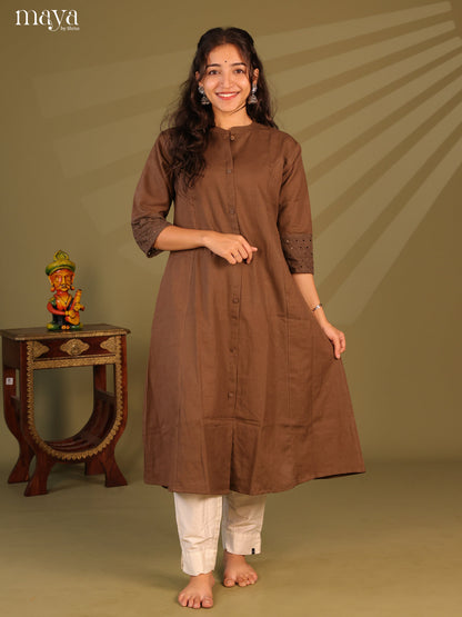 Solid Brown Cotton Kurti