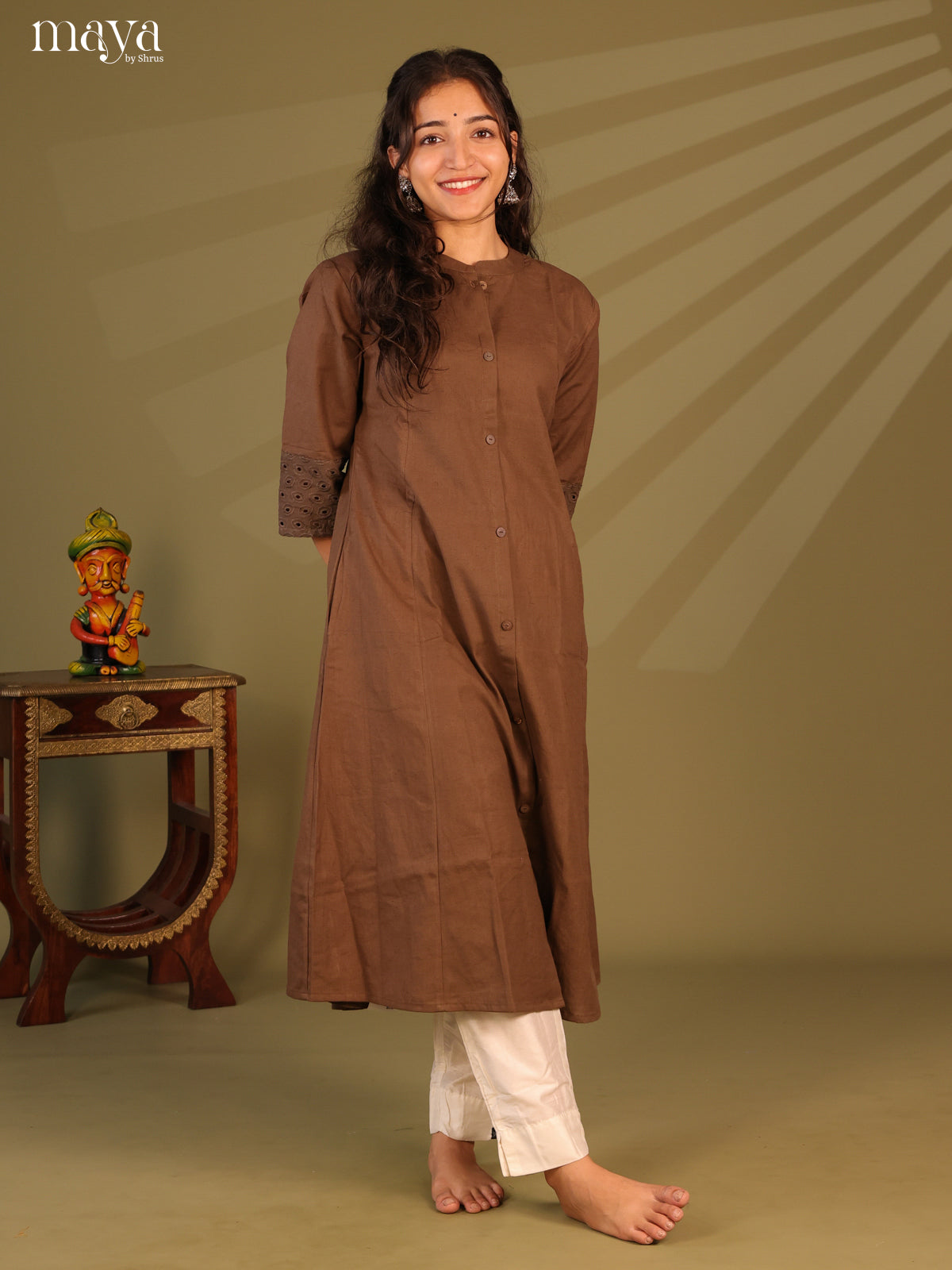 Solid Brown Cotton Kurti