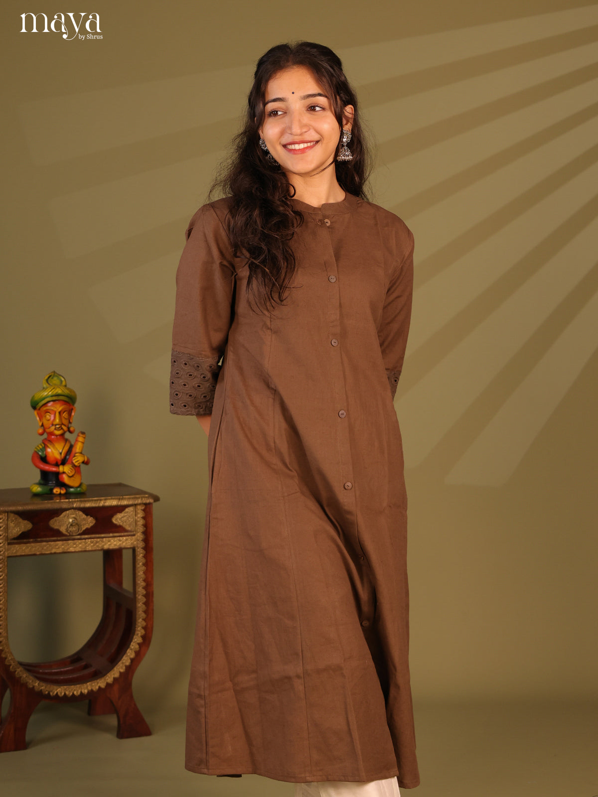 Solid Brown Cotton Kurti