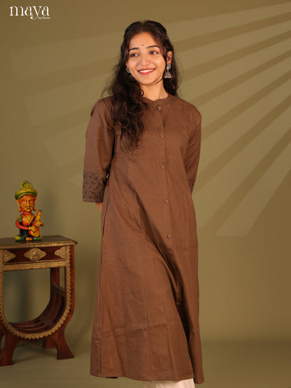 Solid Brown Cotton Kurti