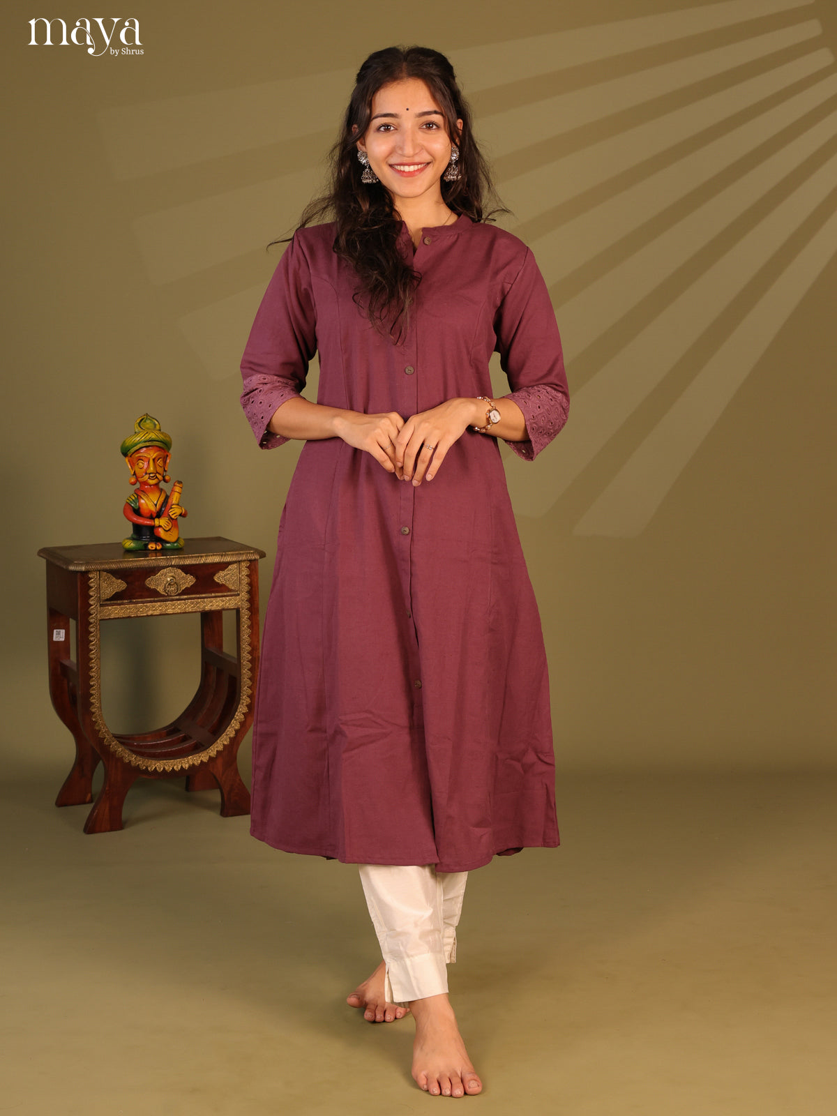 Solid Purple Cotton Kurti