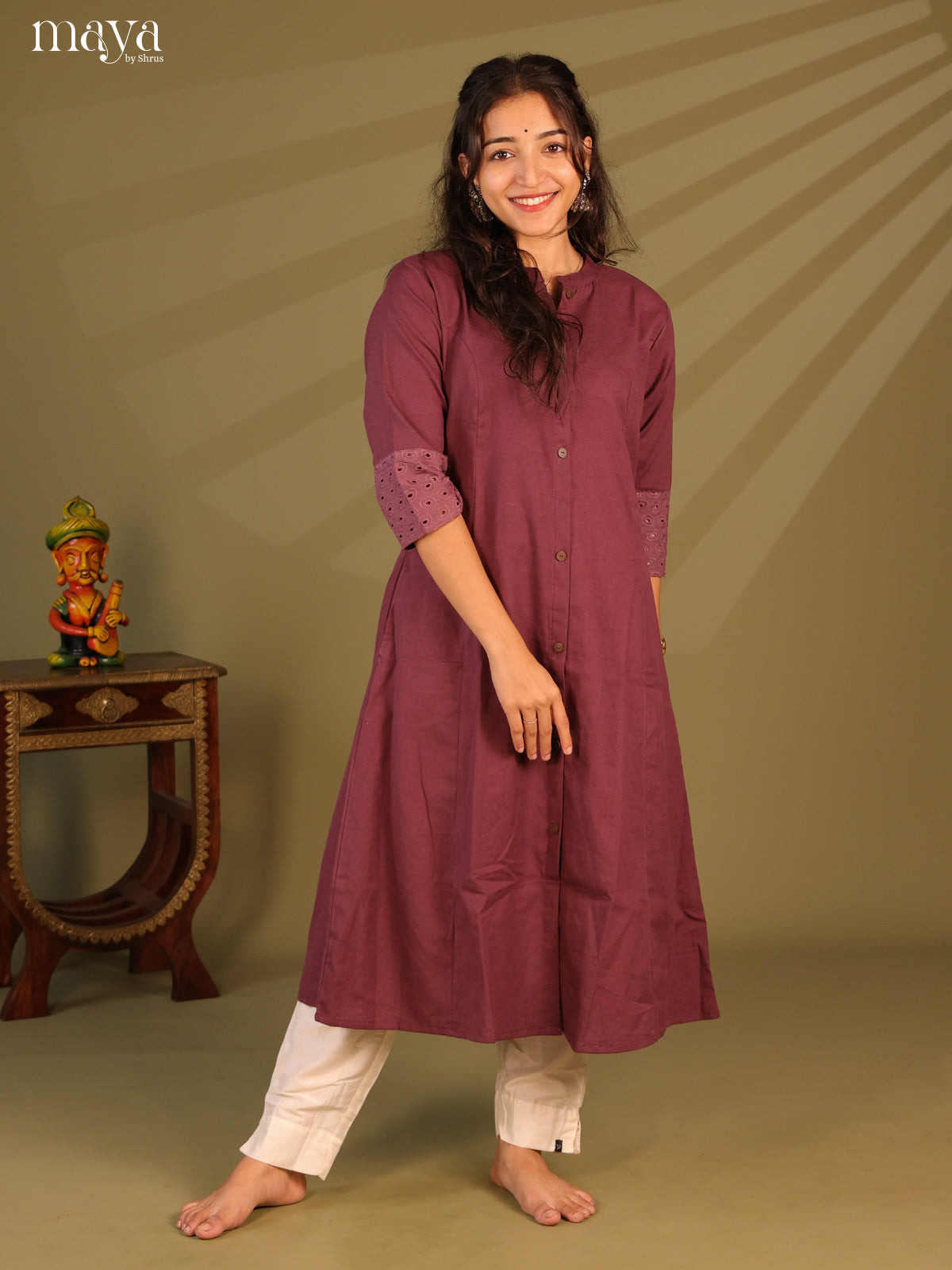Solid Purple Cotton Kurti