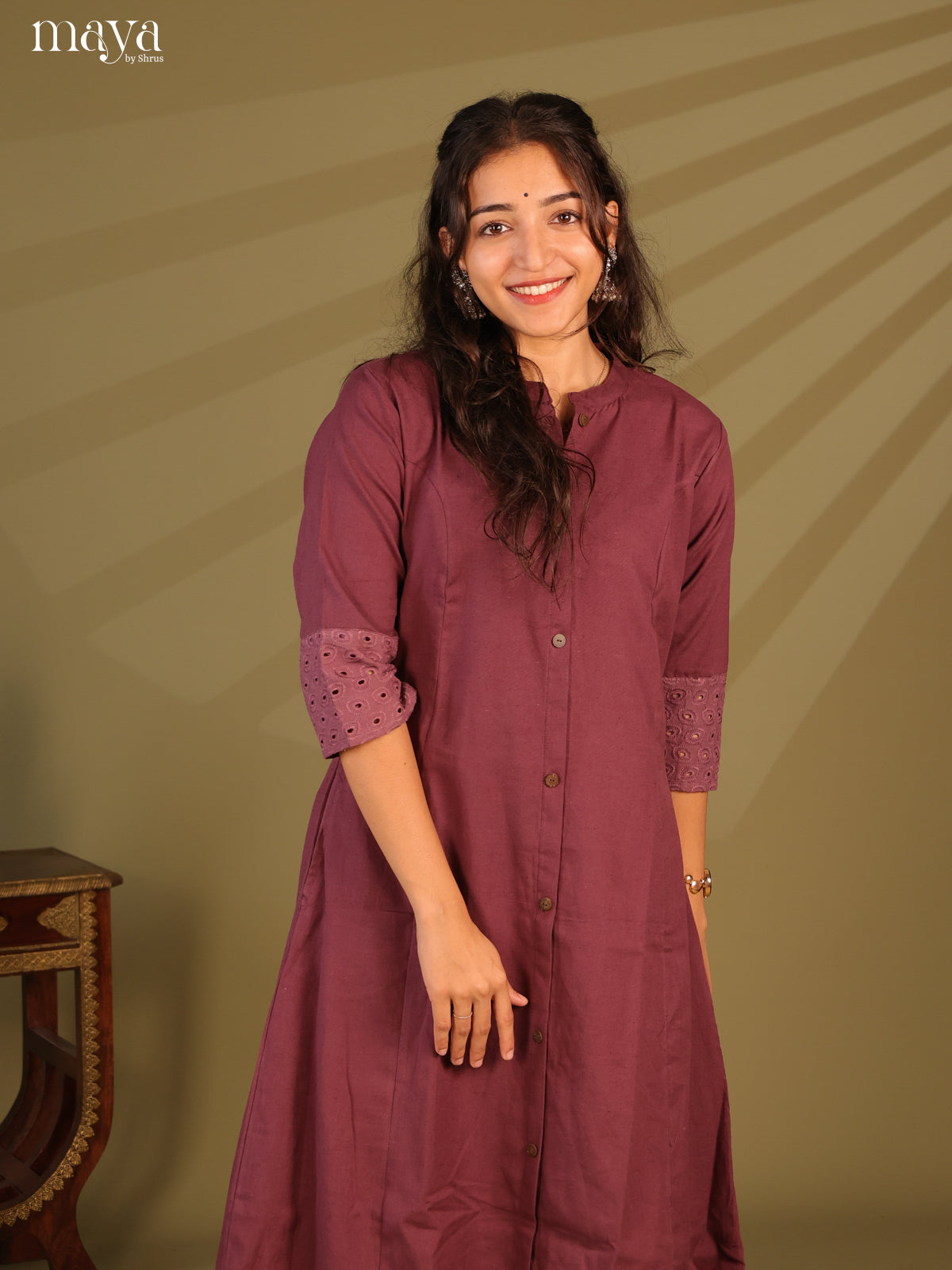 Solid Purple Cotton Kurti
