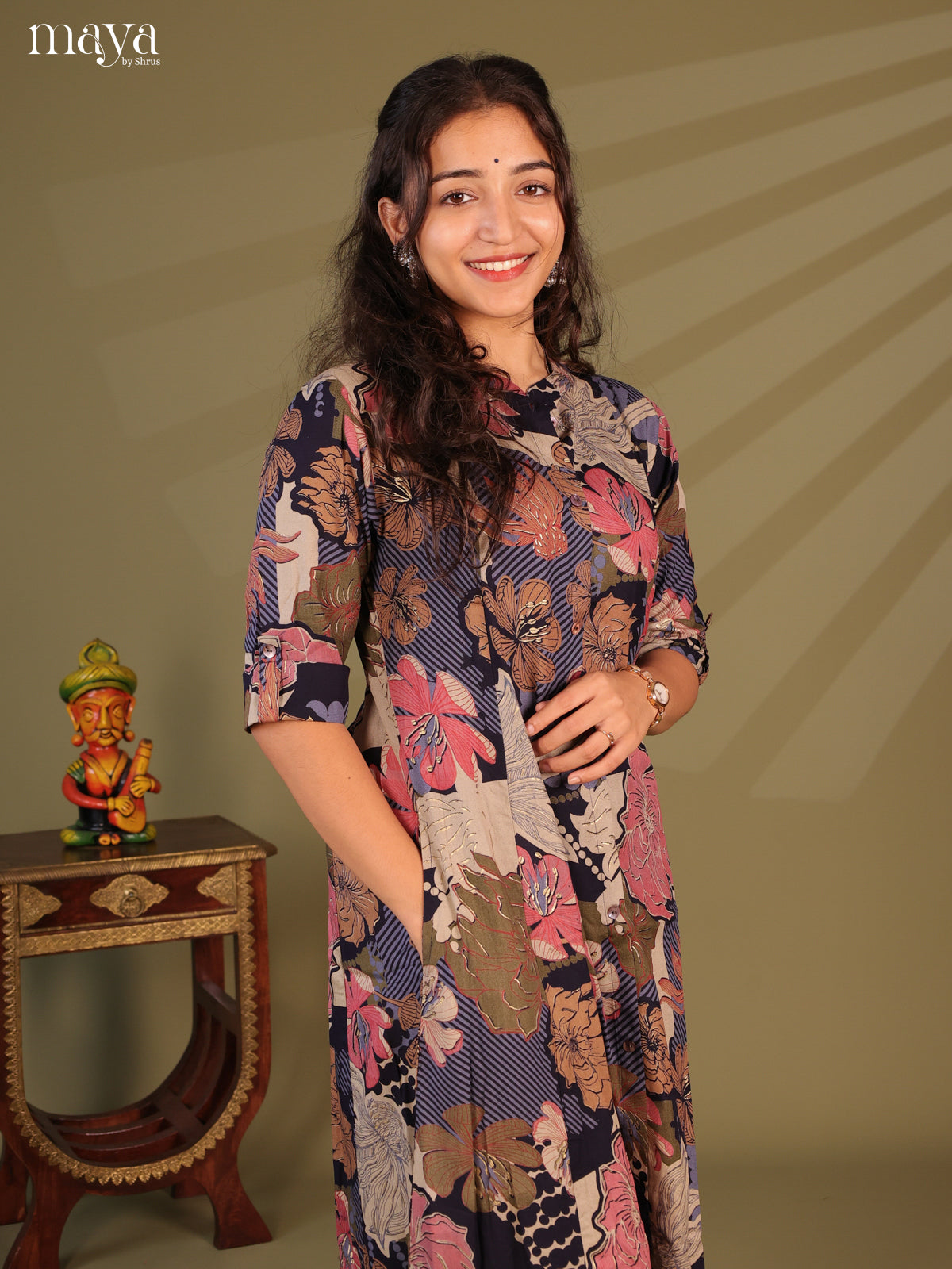 Floral Printed Multi Colour Rayon Kurti