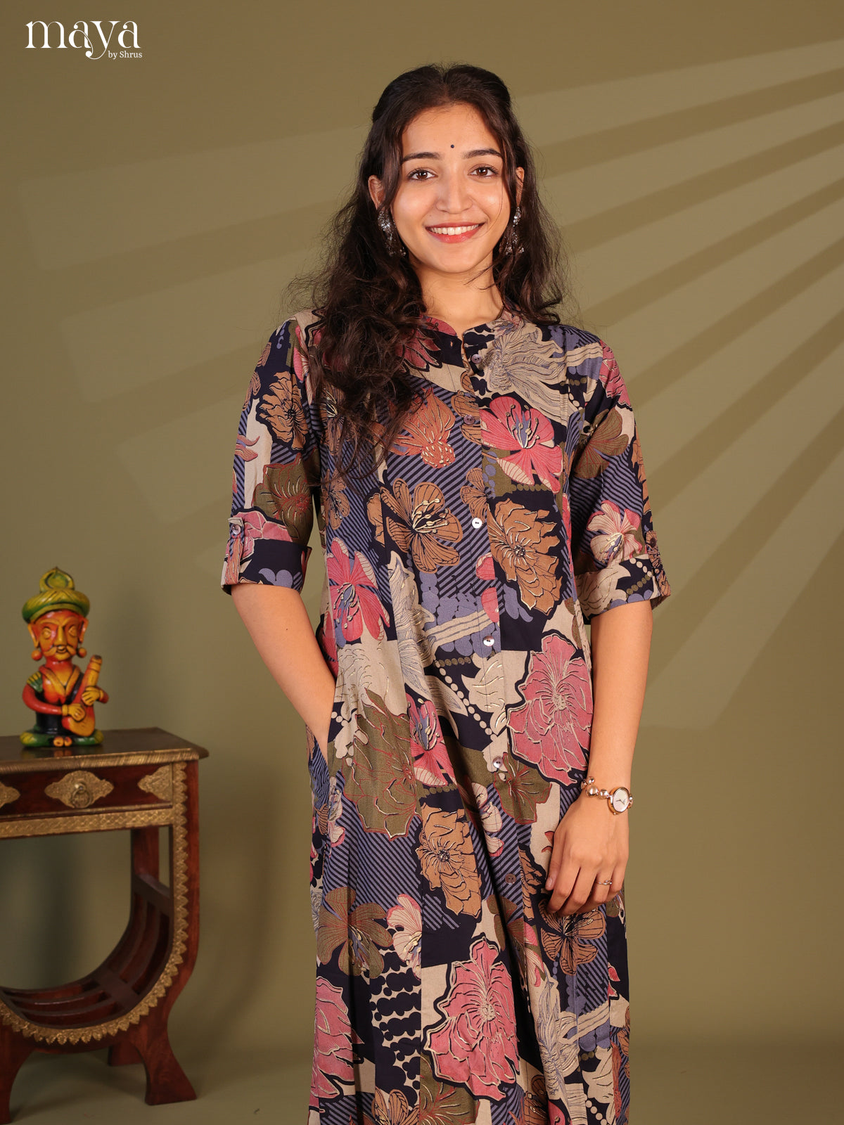 Floral Printed Multi Colour Rayon Kurti