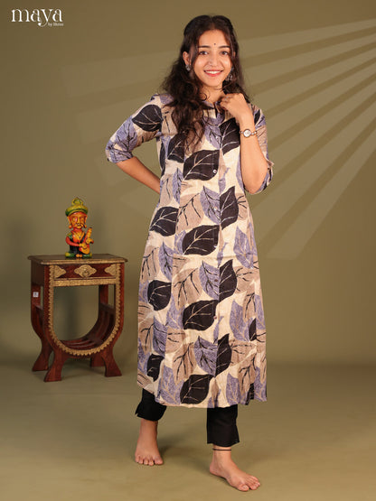 Cream Floral Printed Rayon Kurti