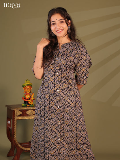 Black Ajrakh Printed Rayon Kurti
