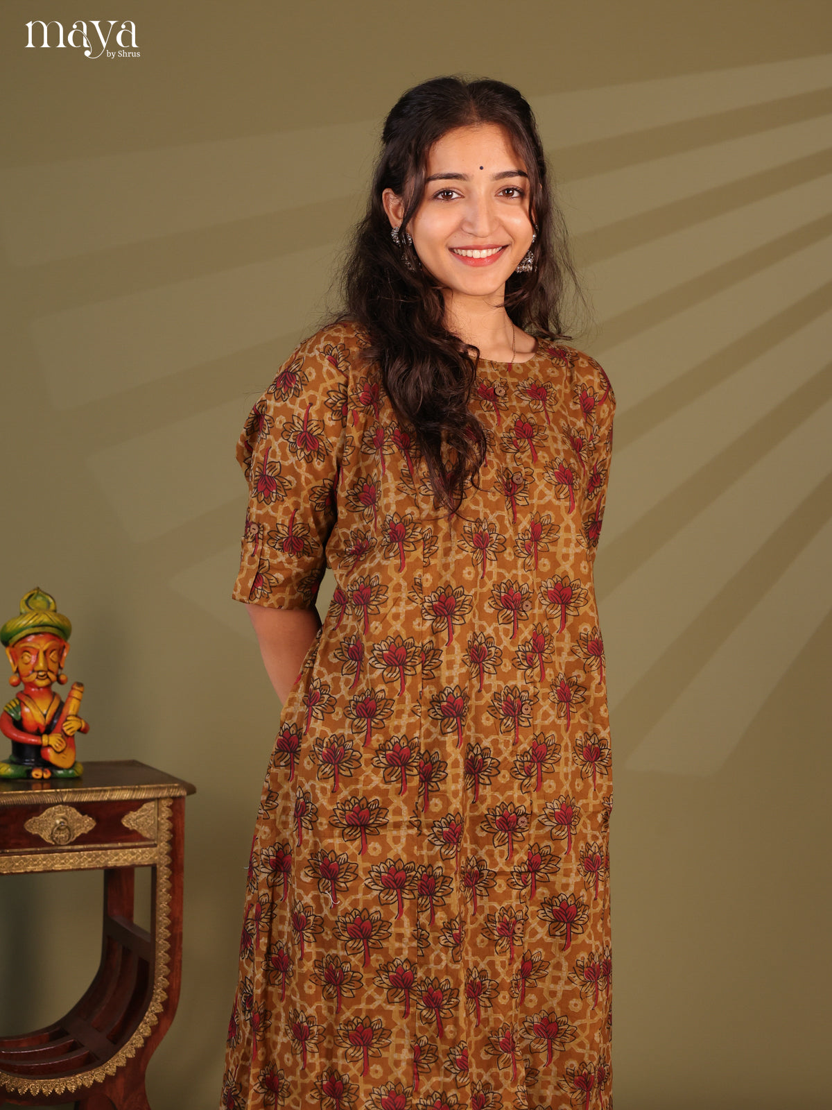 Mustard Ajrakh Printed Cotton Kurti