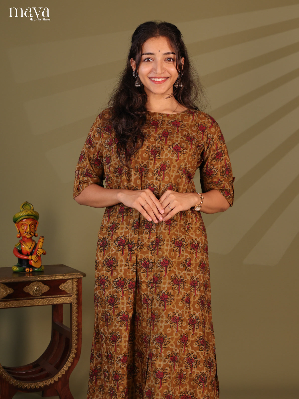 Mustard Ajrakh Printed Cotton Kurti