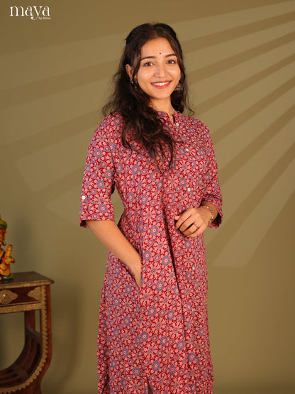 Red Ajrakh Printed Rayon Kurti - Shop on Shrus.com