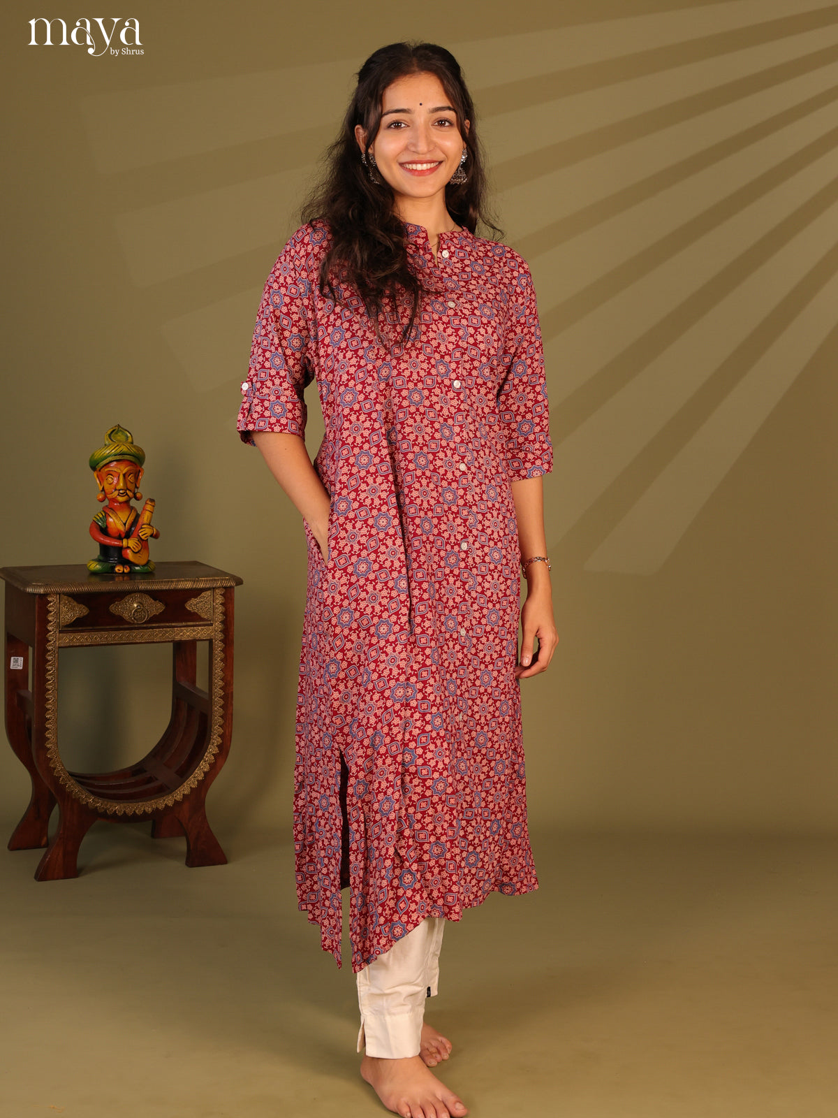 Red Ajrakh Printed Rayon Kurti