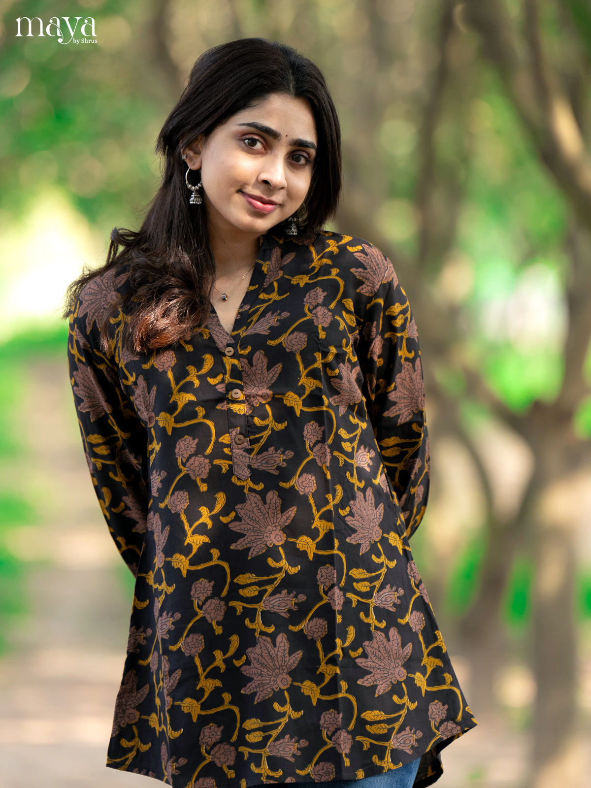 Floral Printed Brown Rayon Short Kurti