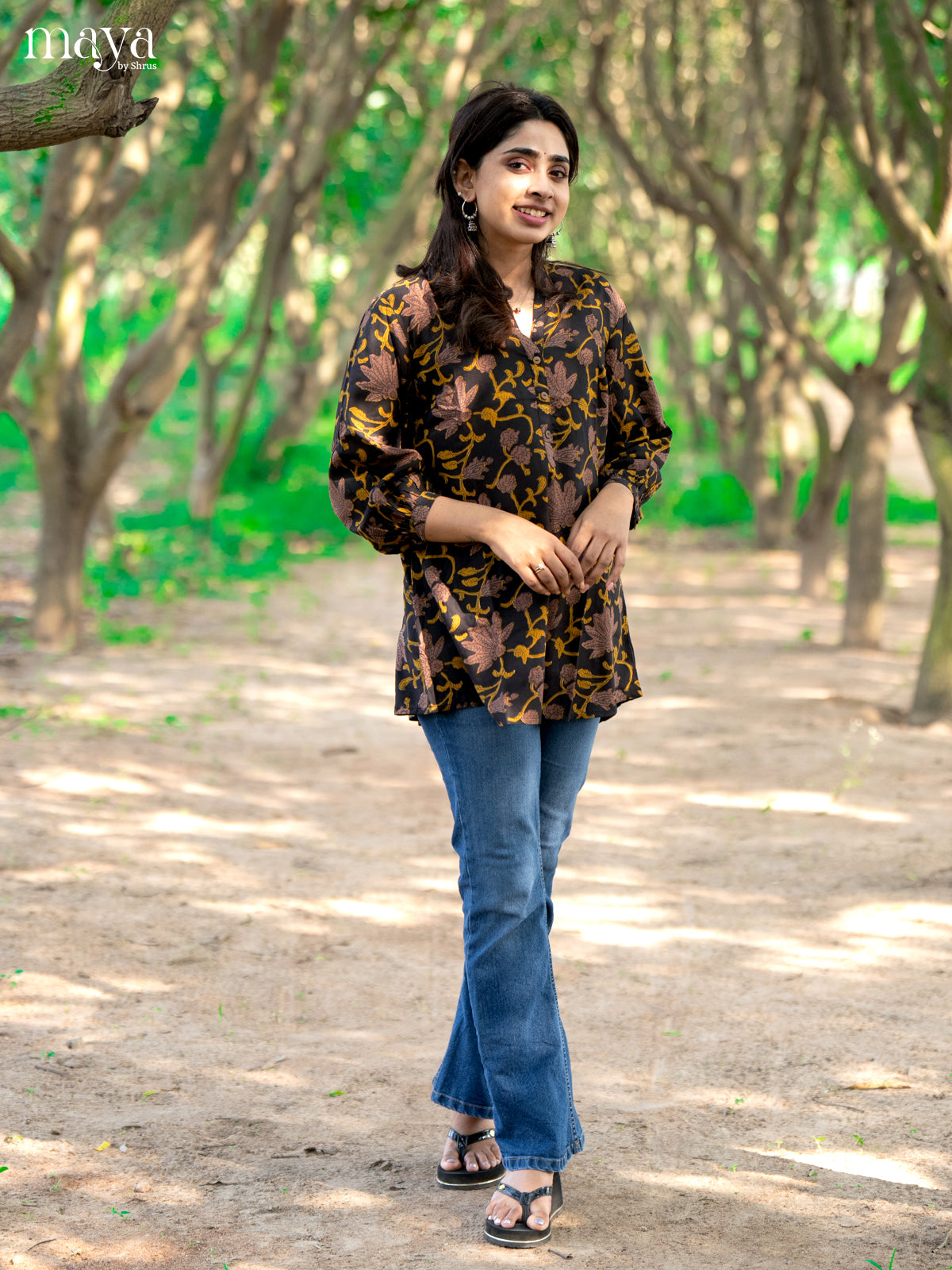 Floral Printed Brown Rayon Short Kurti