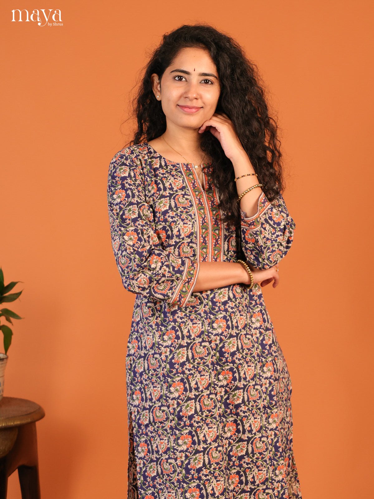 Blue Floral Printed Cotton Kurti