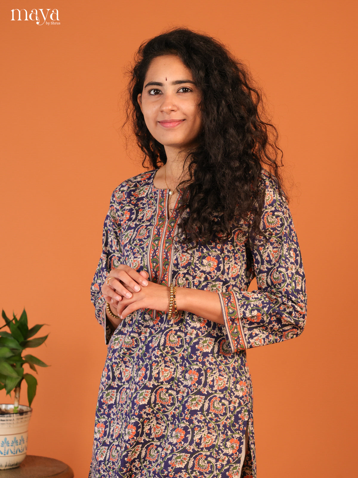 Blue Floral Printed Cotton Kurti
