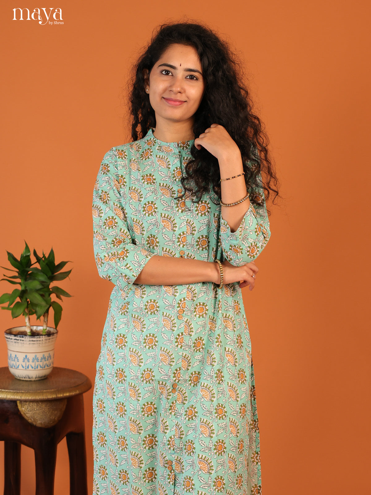 Blue Floral Printed Cotton Kurti