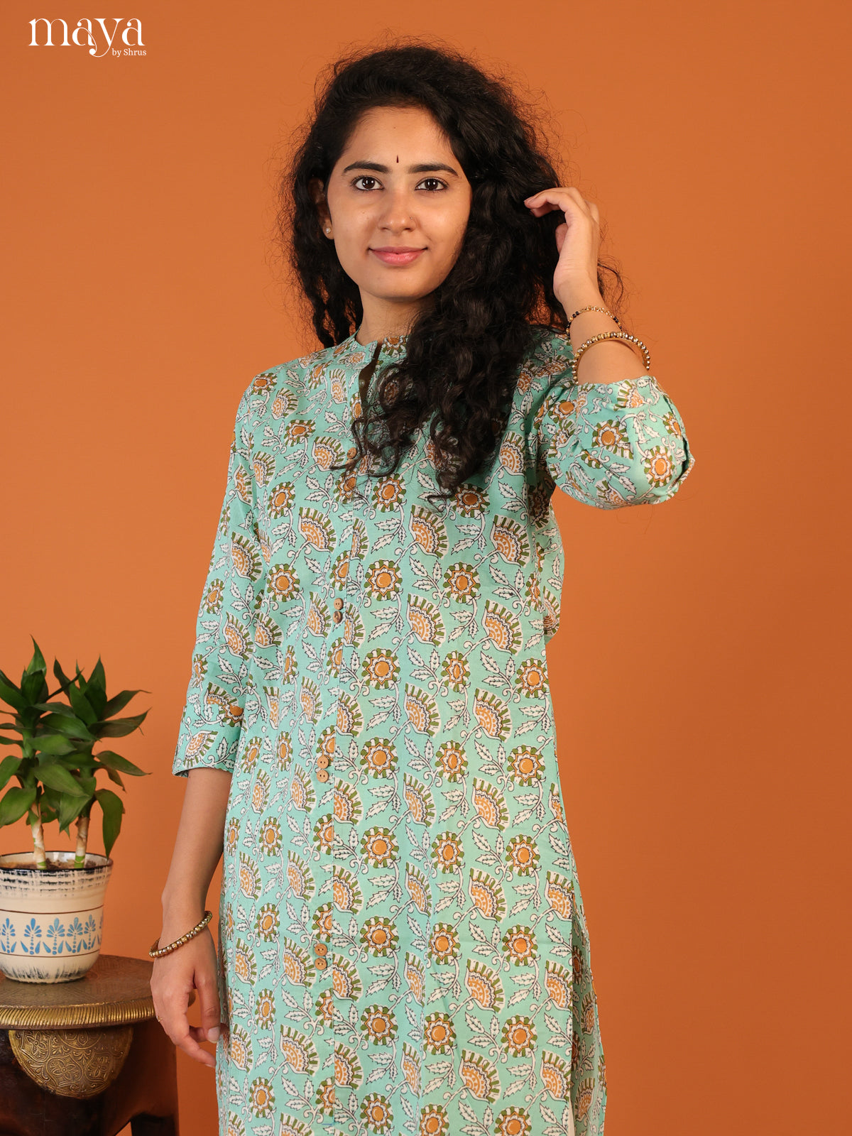 Blue Floral Printed Cotton Kurti