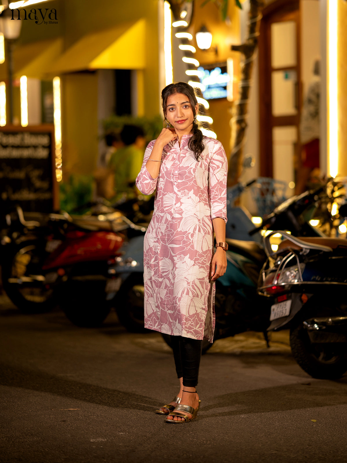Pink Floral Printed Rayon Kurti