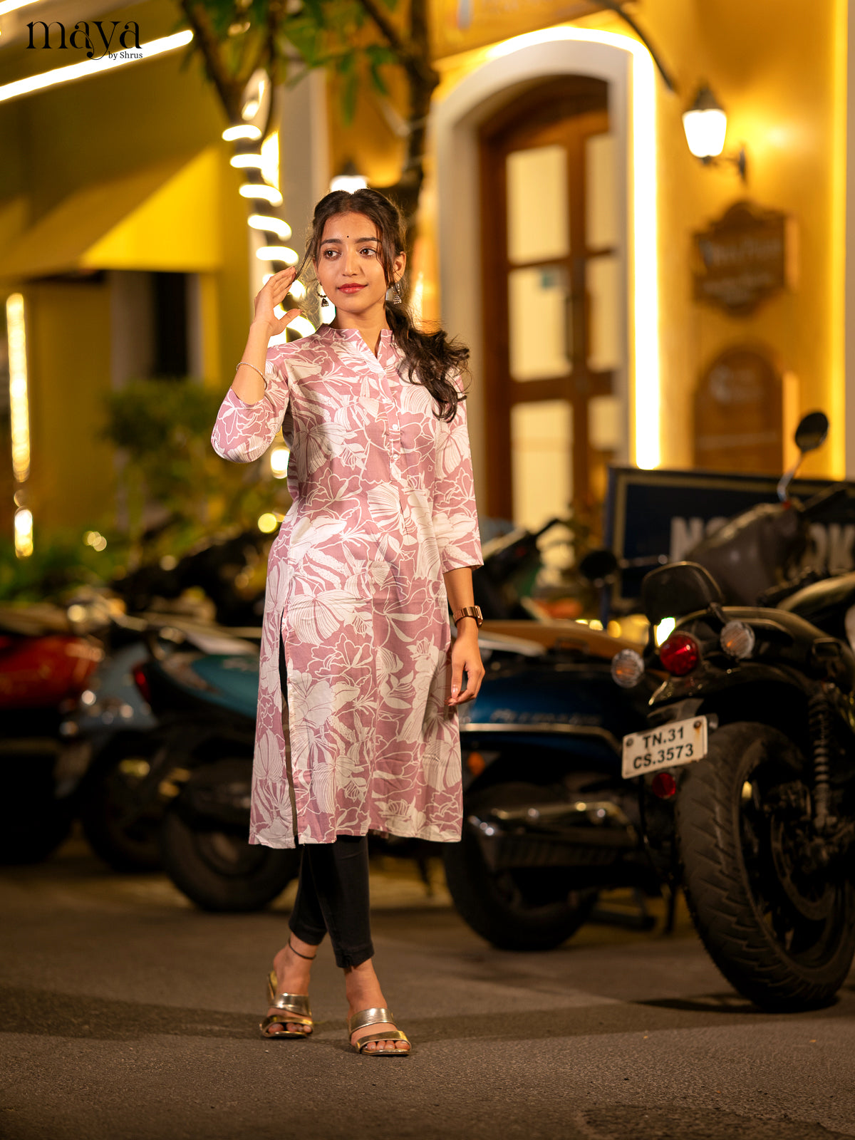 Pink Floral Printed Rayon Kurti