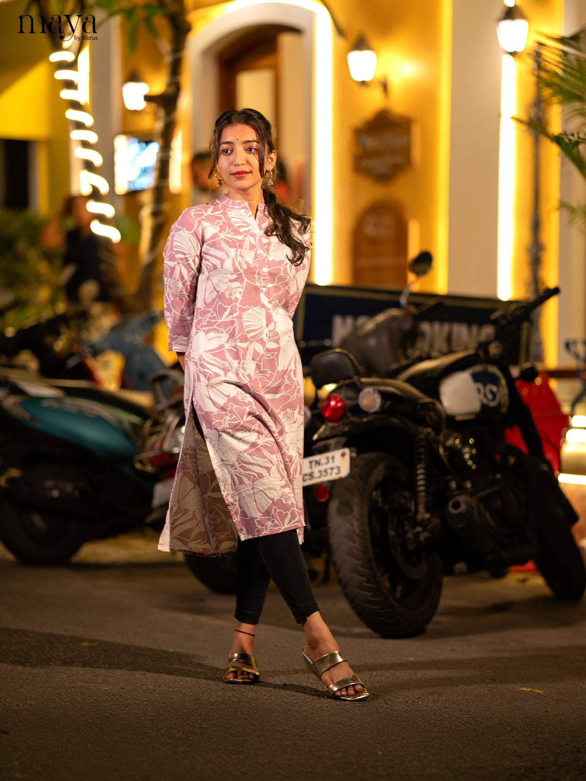 Pink Floral Printed Rayon Kurti