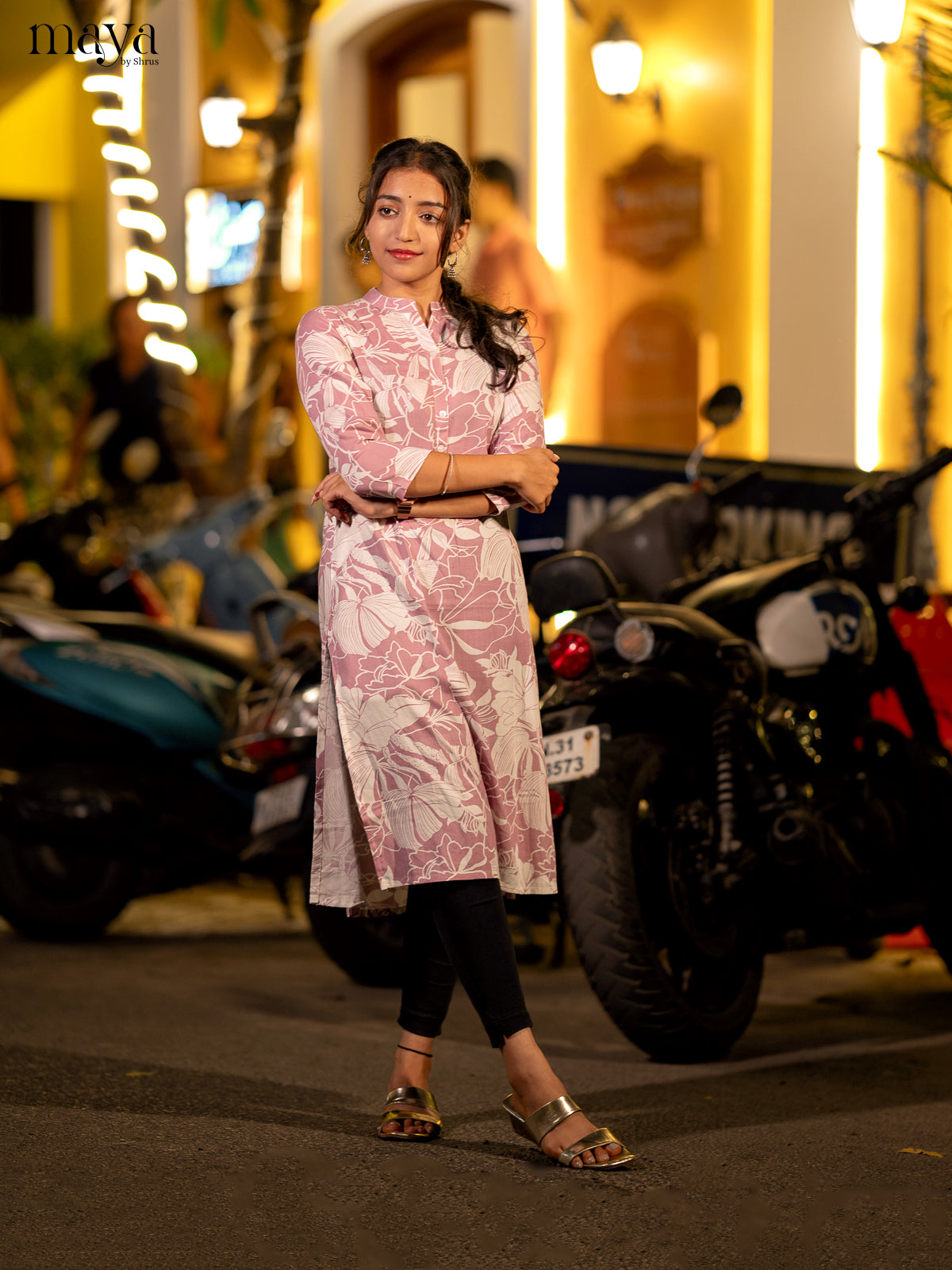 Pink Floral Printed Rayon Kurti