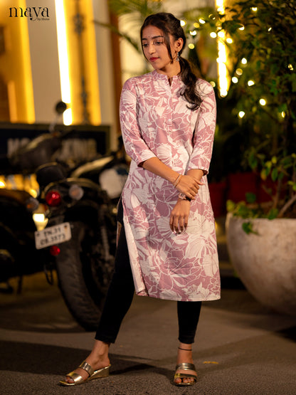 Pink Floral Printed Rayon Kurti