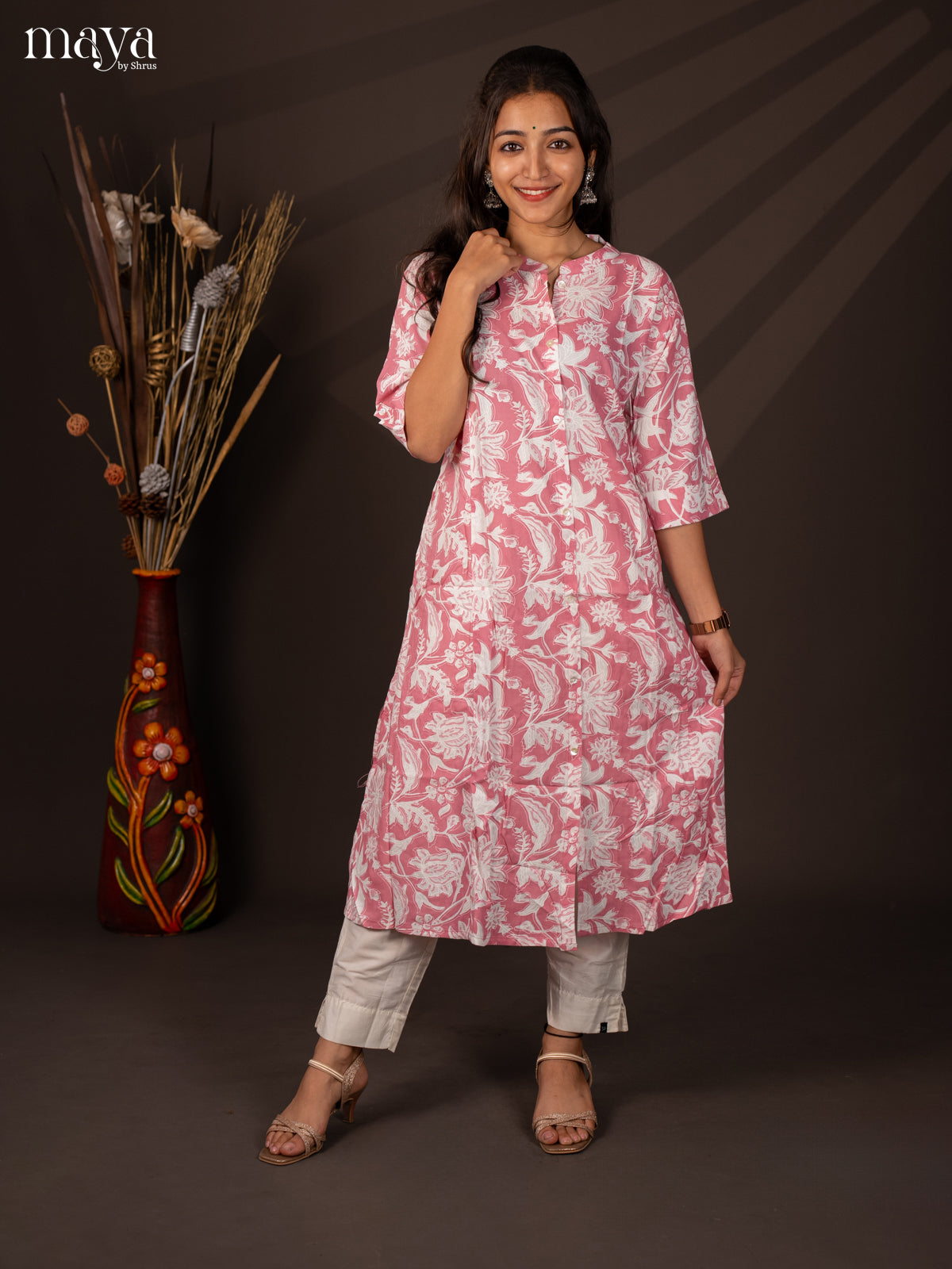 Pink Floral Printed Rayon Kurti