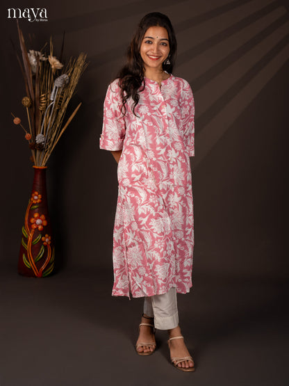 Pink Floral Printed Rayon Kurti