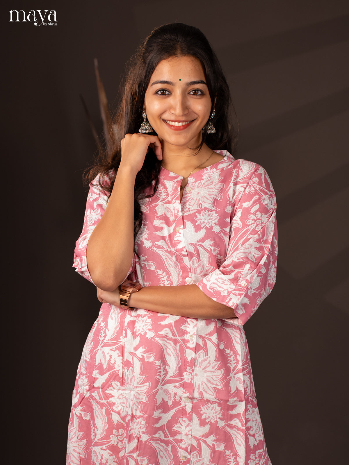 Pink Floral Printed Rayon Kurti