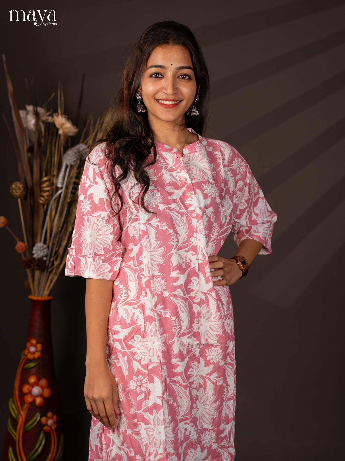 Pink Floral Printed Rayon Kurti