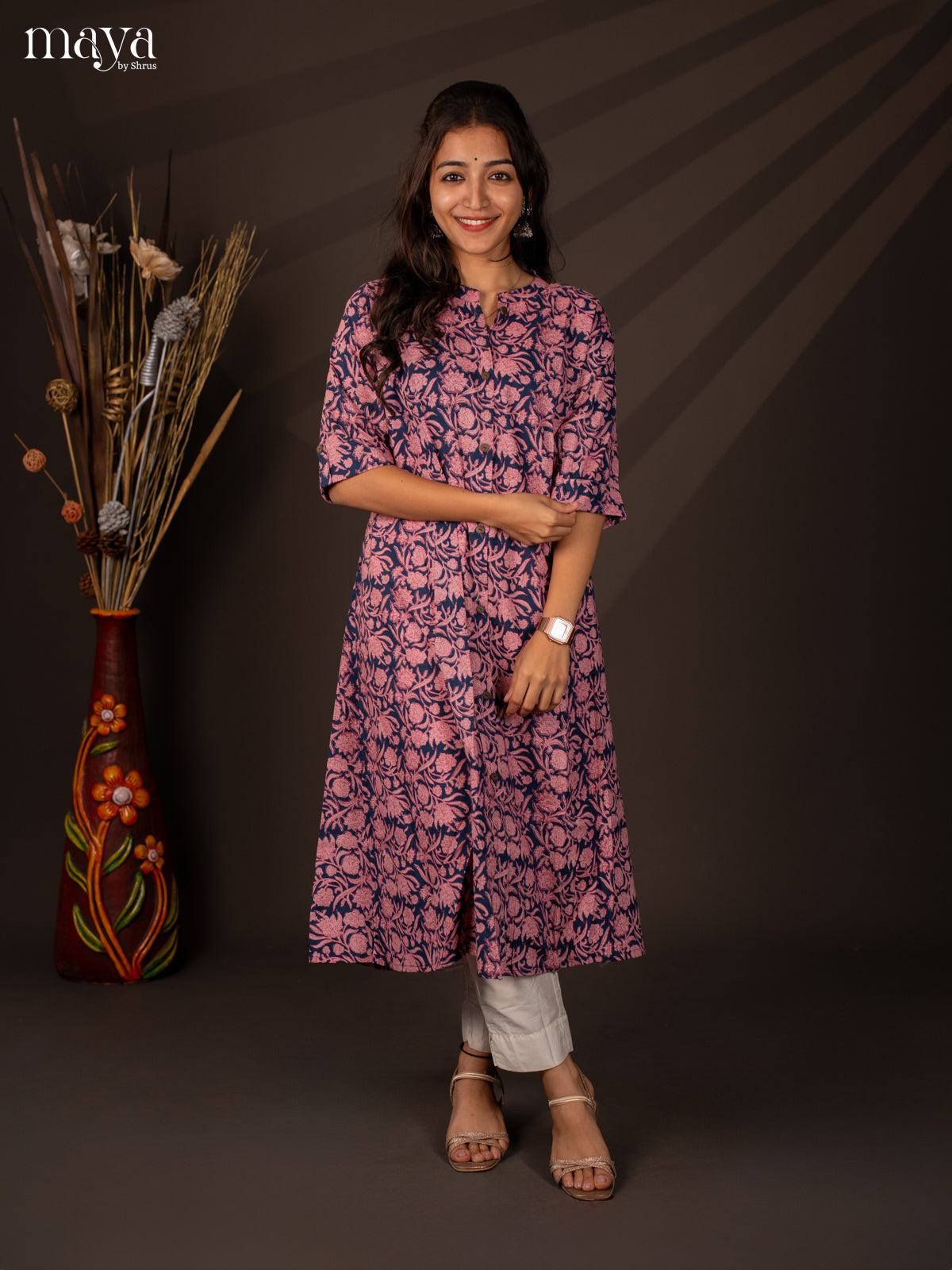 Blue Floral Printed Cotton Kurti