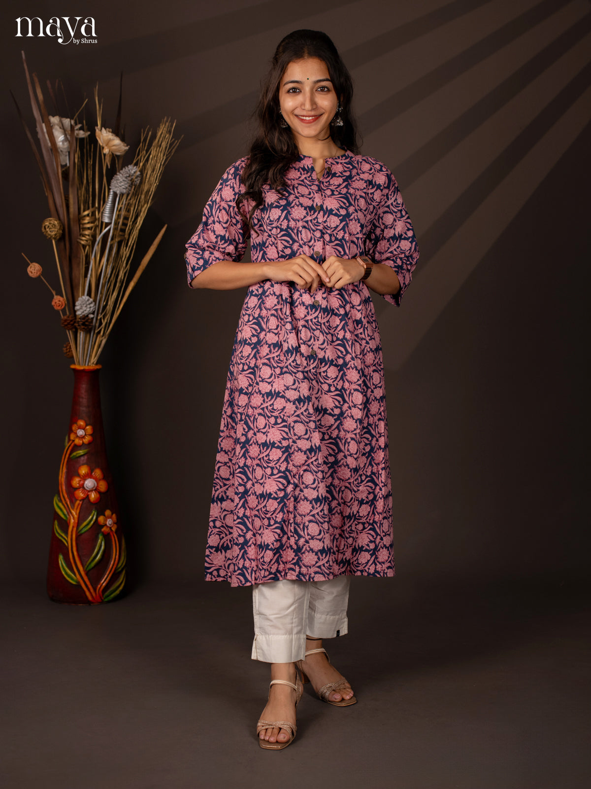 Blue Floral Printed Cotton Kurti