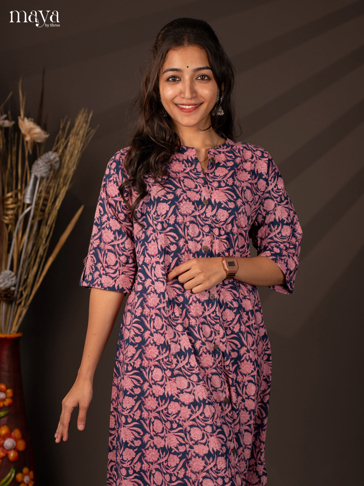 Blue Floral Printed Cotton Kurti