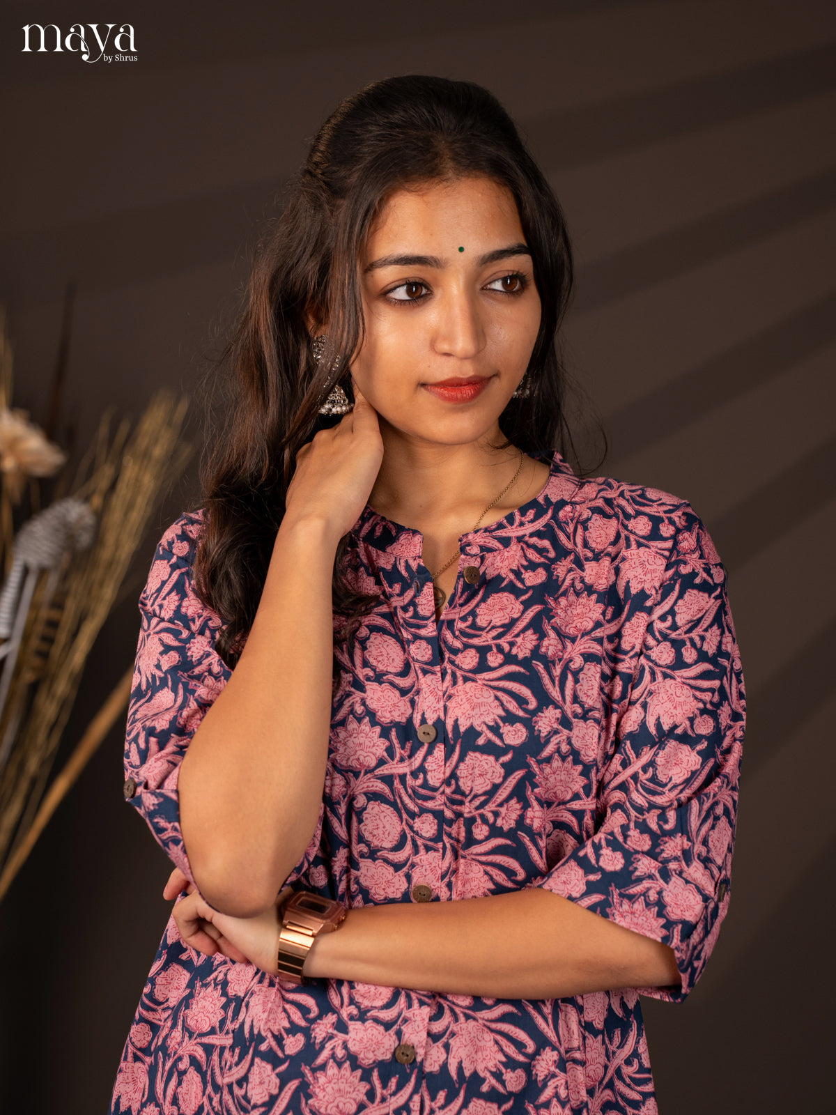 Blue Floral Printed Cotton Kurti