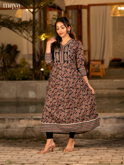 Floral Printed Black Cotton Kurti