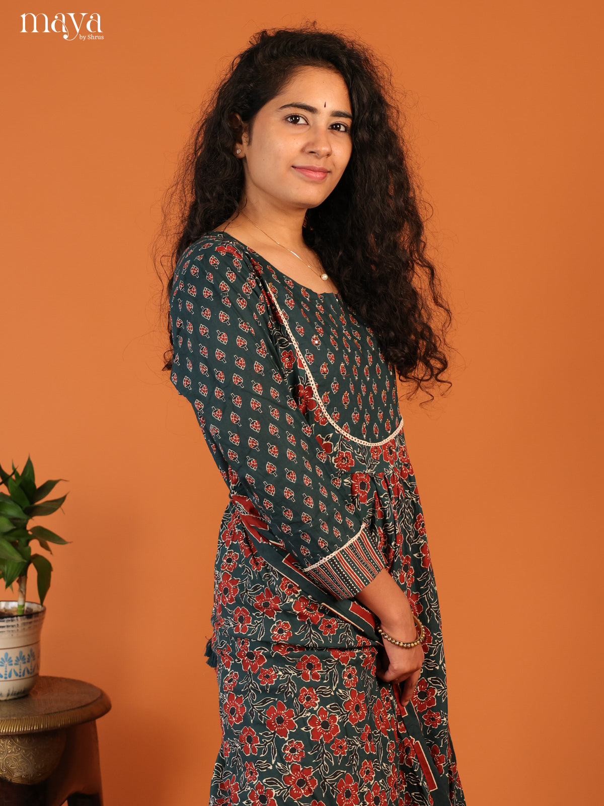 Floral Printed Blue Cotton Kurti