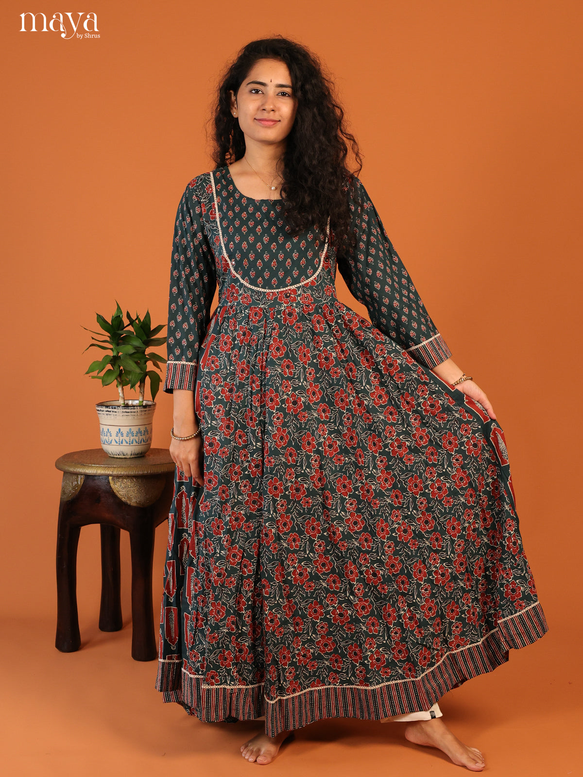 Floral Printed Blue Cotton Kurti