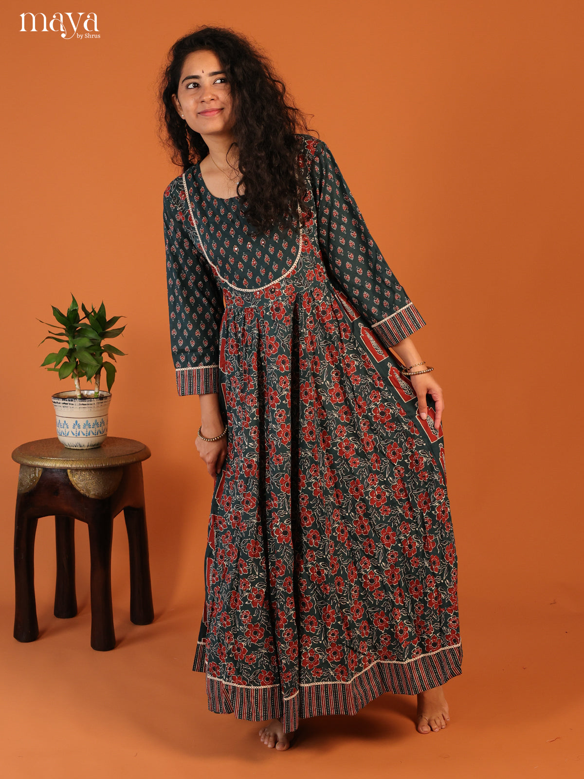 Floral Printed Blue Cotton Kurti