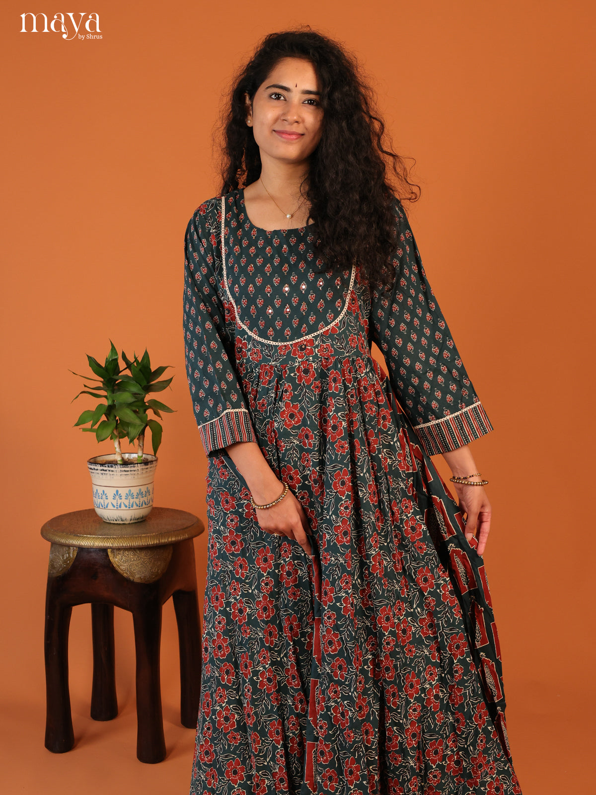 Floral Printed Blue Cotton Kurti