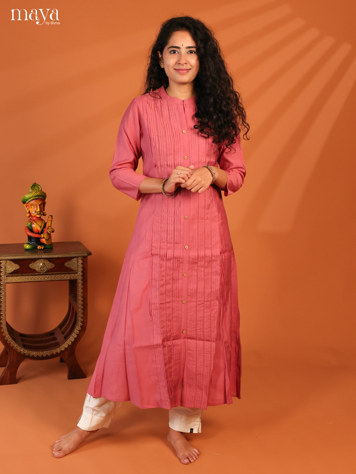 Pintuck Pink Rayon Kurti