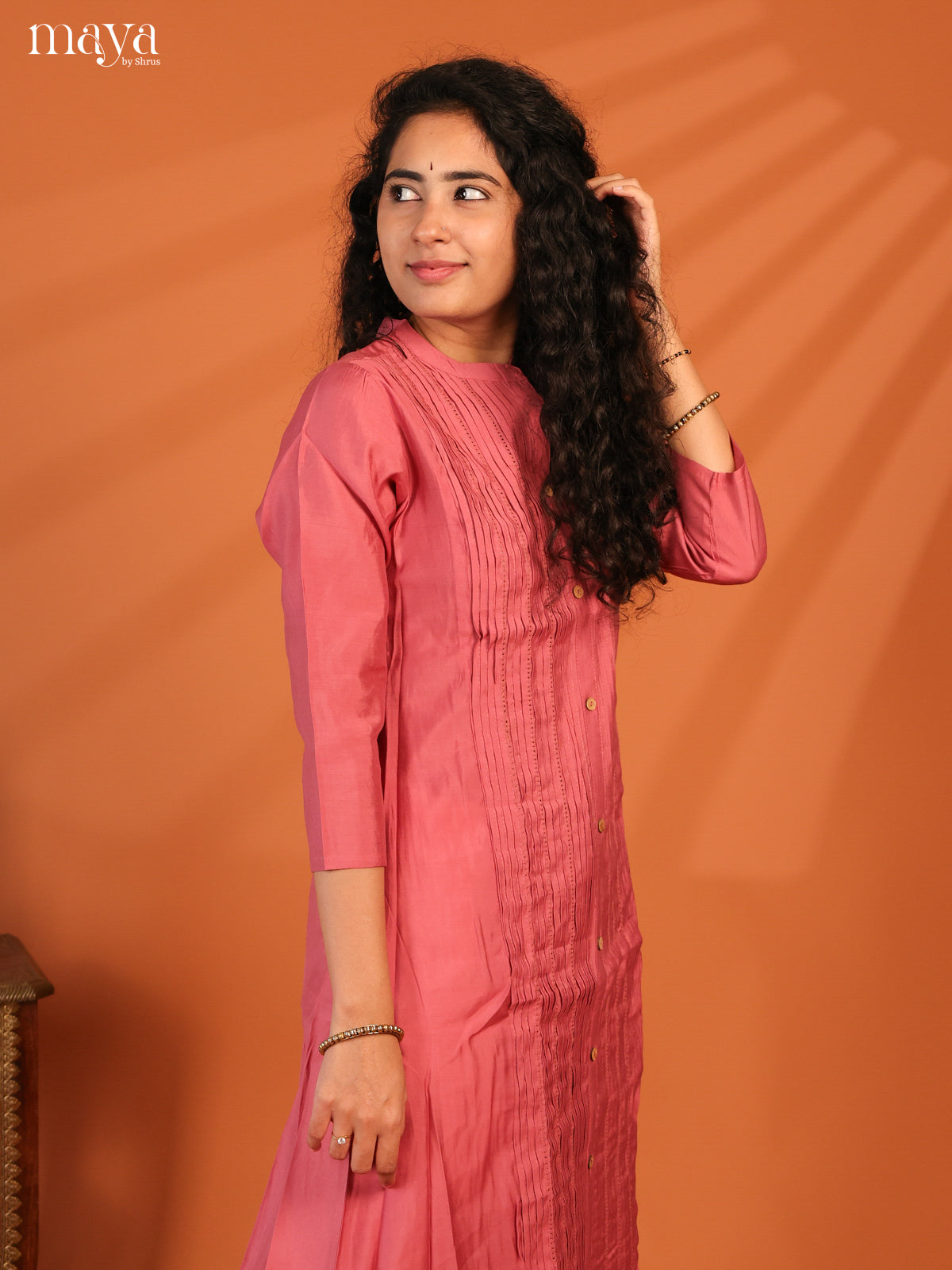 Pintuck Pink Rayon Kurti