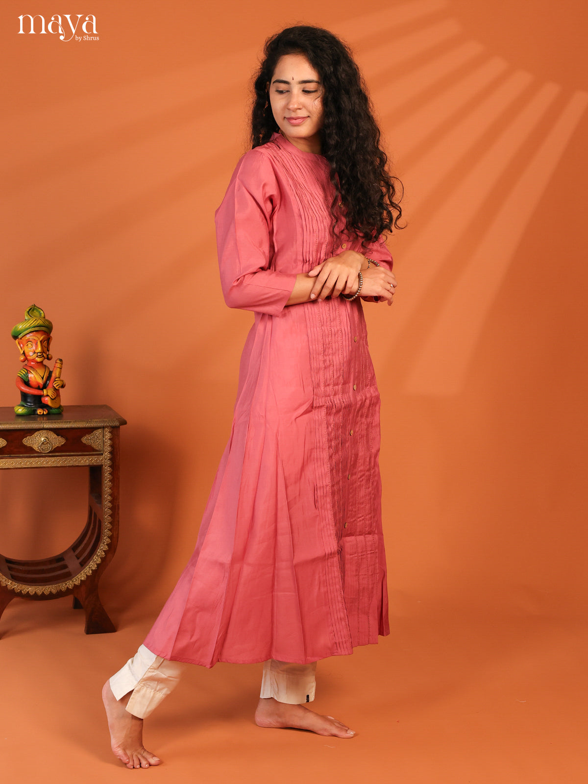 Pintuck Pink Rayon Kurti