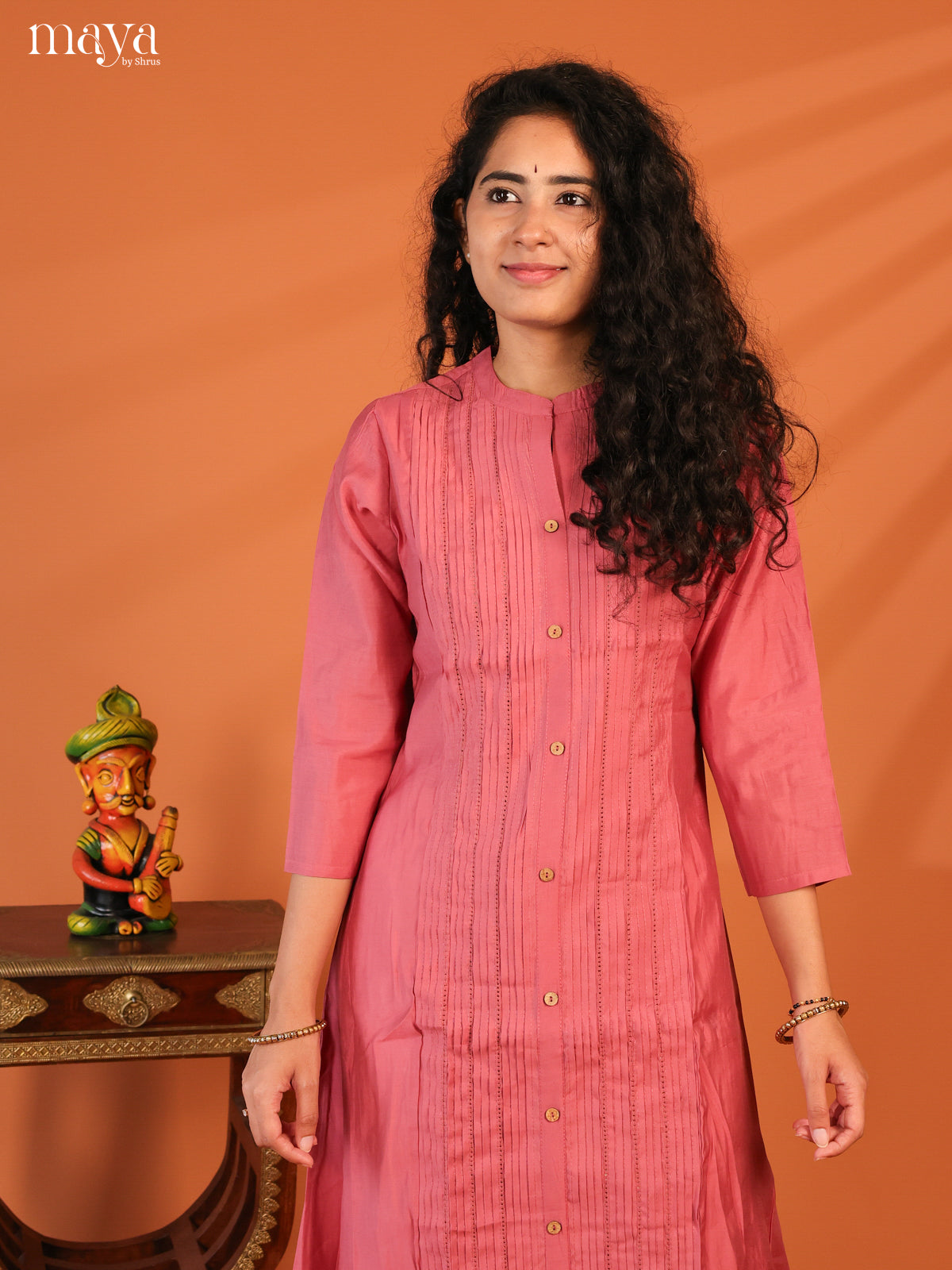 Pintuck Pink Rayon Kurti