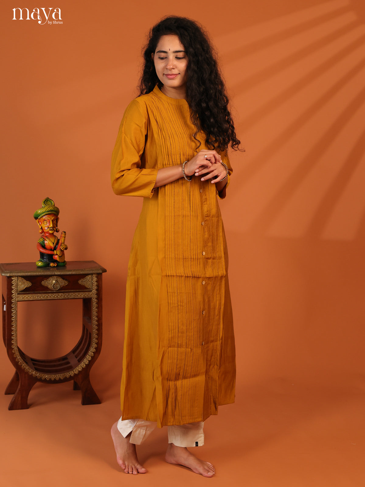 Mustard Pintuck Rayon Kurti