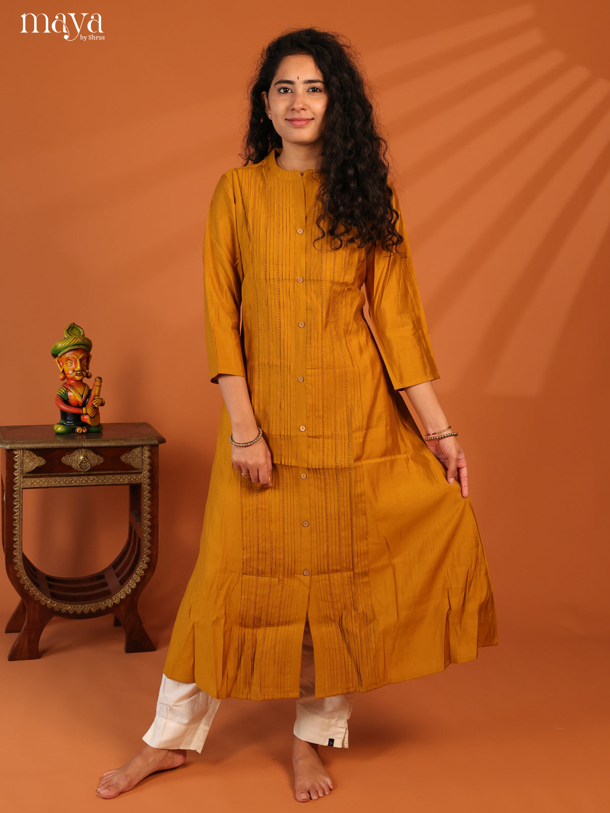 Mustard Pintuck Rayon Kurti