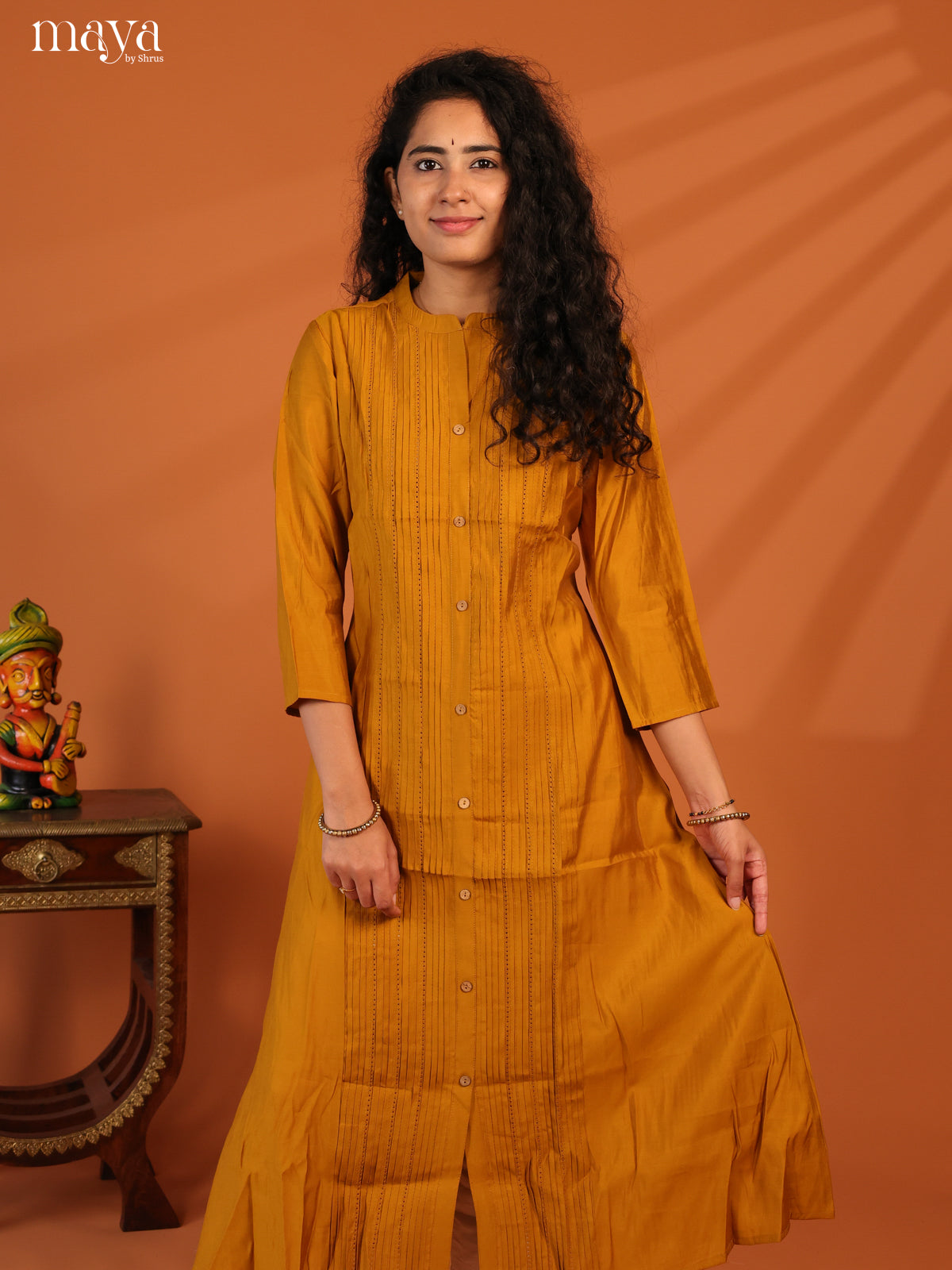 Mustard Pintuck Rayon Kurti