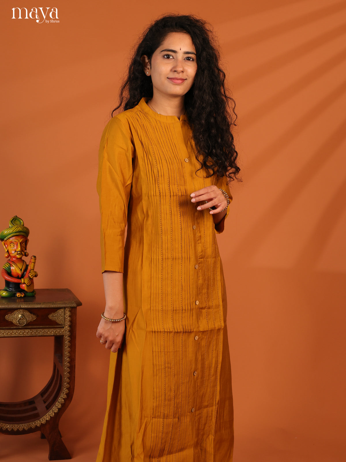 Mustard Pintuck Rayon Kurti