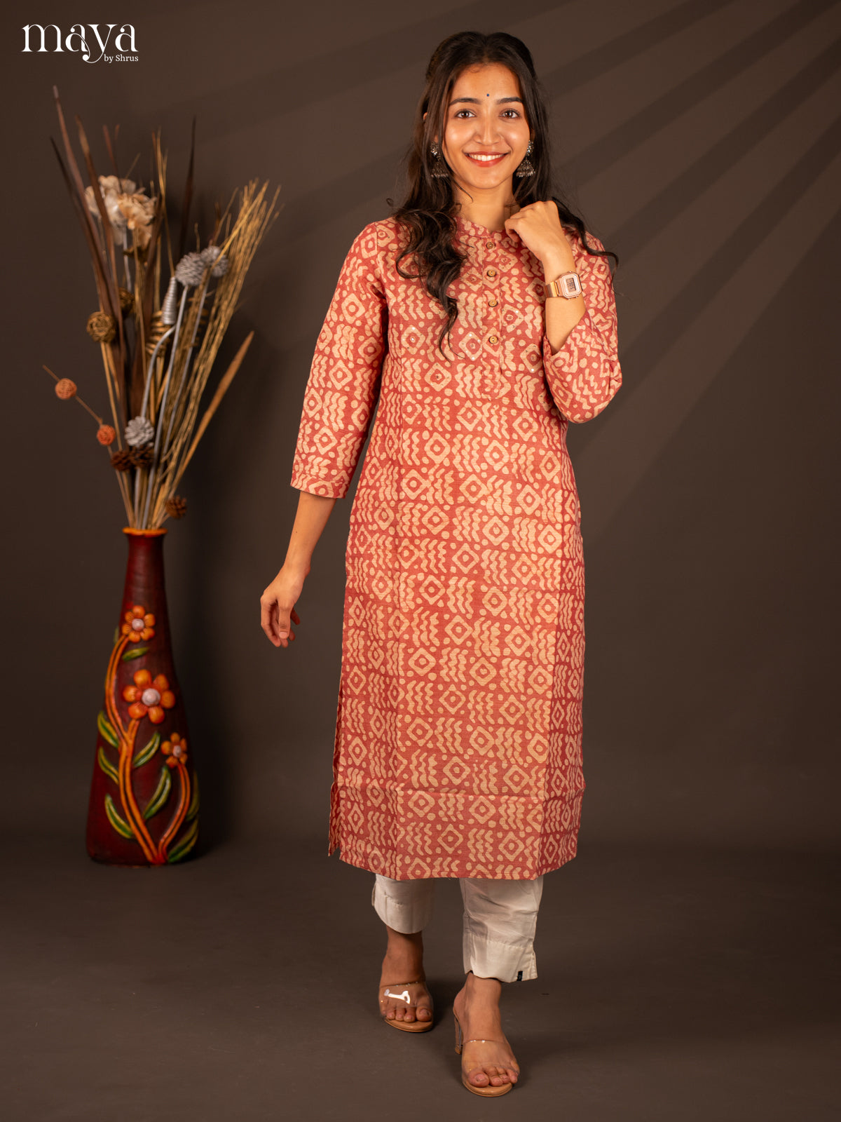 Pink Bhatik Print Cotton Kurti