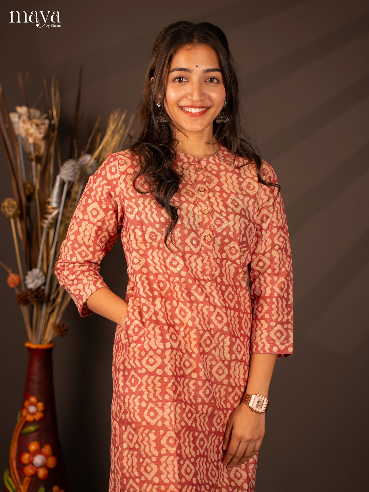 Pink Bhatik Print Cotton Kurti